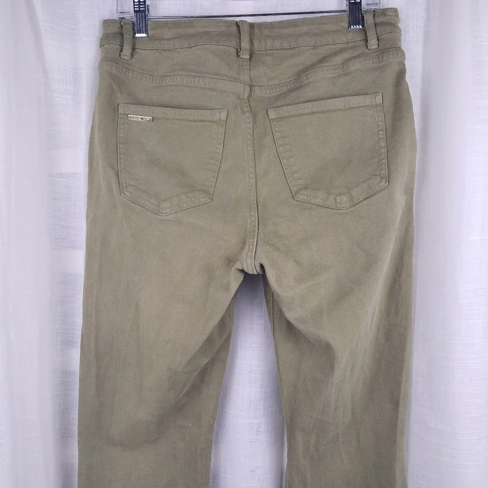 Michael Kors 10 High Rise Selma Flare Jeans Olive Green Stretch Retro 70s-Style